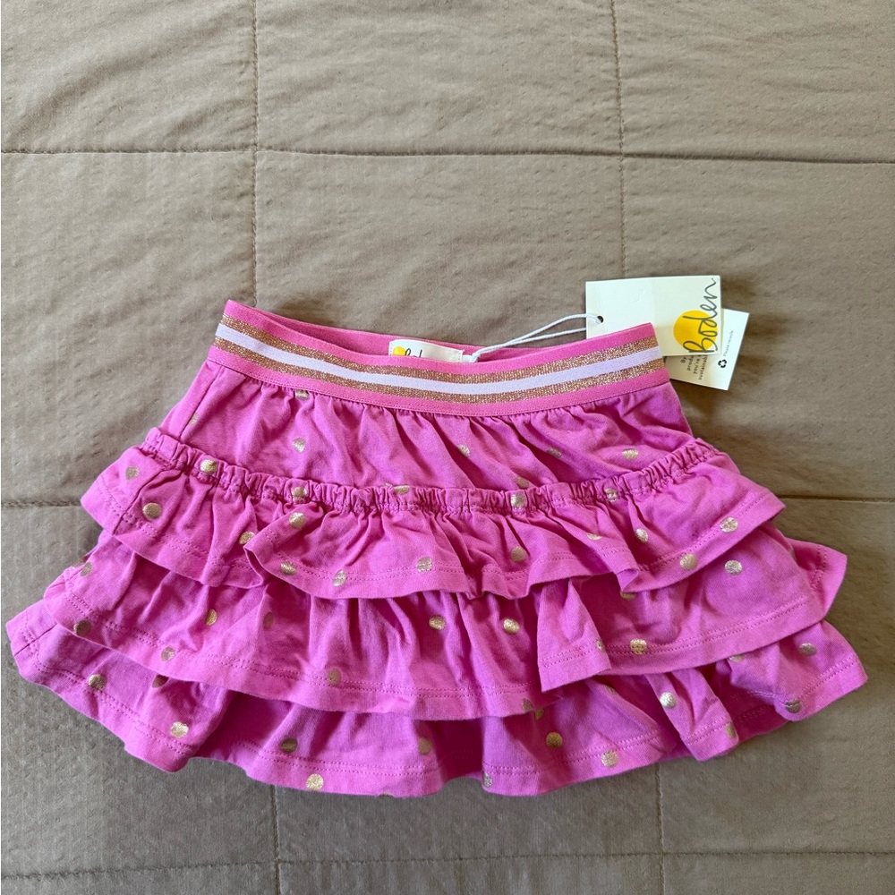 NWT Boden Pink Jersey Ruffle Skort with Gold Dots Girls 3T 4T
